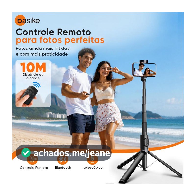 Basike Tripé Selfie Pop‑Up 170cm Controle Remoto Bluetooth, Rotação 360°, Suporte Portátil Compatível com Todos