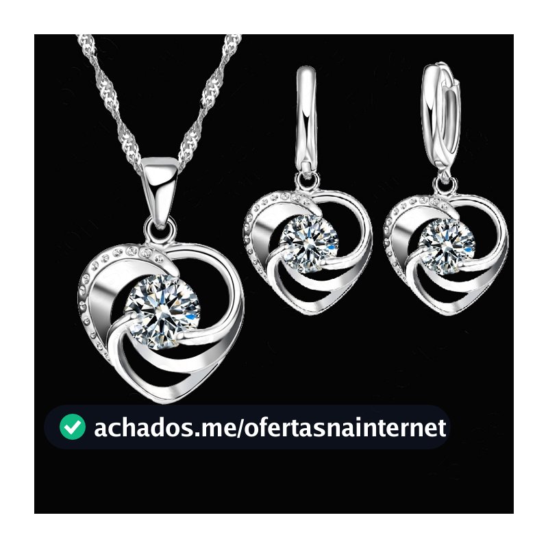 Conjunto de Brincos e Colar Feminino  em Prata Esterlina 925 45cm com Pingente Coração e Pedras Zircão