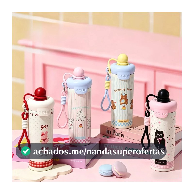 Garrafa Térmica Infantil Inox 600ml com Canudo e Tampa Vedação – Mantém Frio e Quente – Premium e Resistente