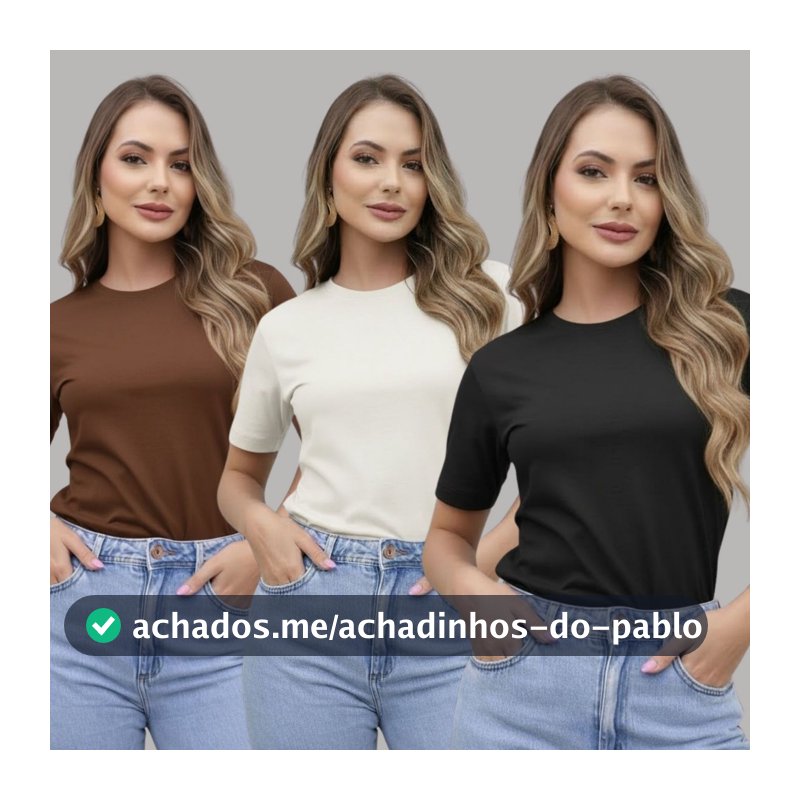 Kit 3 T-Shirt Algodão 30.1 Comfort Confortavel Estilosa Baby Look Casual Básica Urbana
