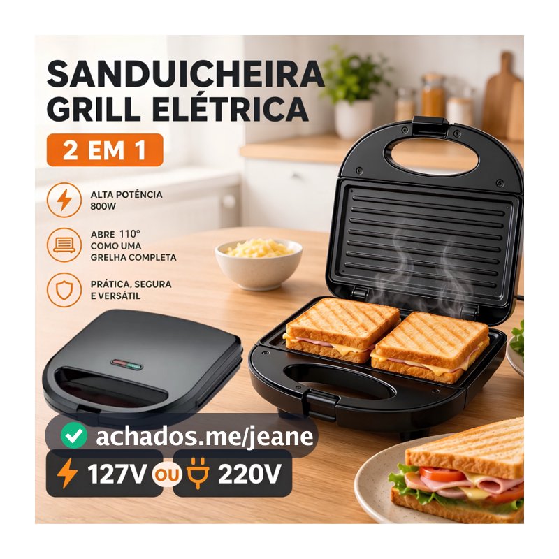 Sanduicheira Elétrica Onistek 800W 127/220V Aquecimento Duplo Antiaderente Fácil de Limpar