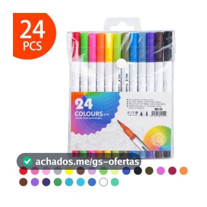 Kit 24 Canetas 2 em 1 Brush Lettering e Ponta Fina Dual Pen Canetinha Colorir Desenho
