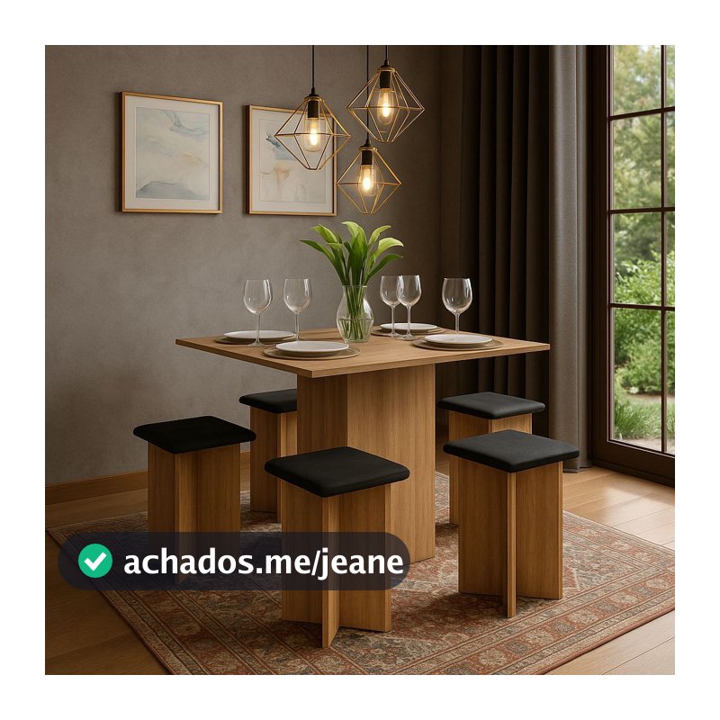 Mesa de Jantar Edna com 4 Banquetas estofadas Porto Velho - Manschester/Preto