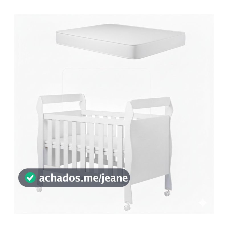 Berço Americano Infantil 100% MDF com Colchão Branco Rodinhas Suporte Mosquiteiro Bebe baby