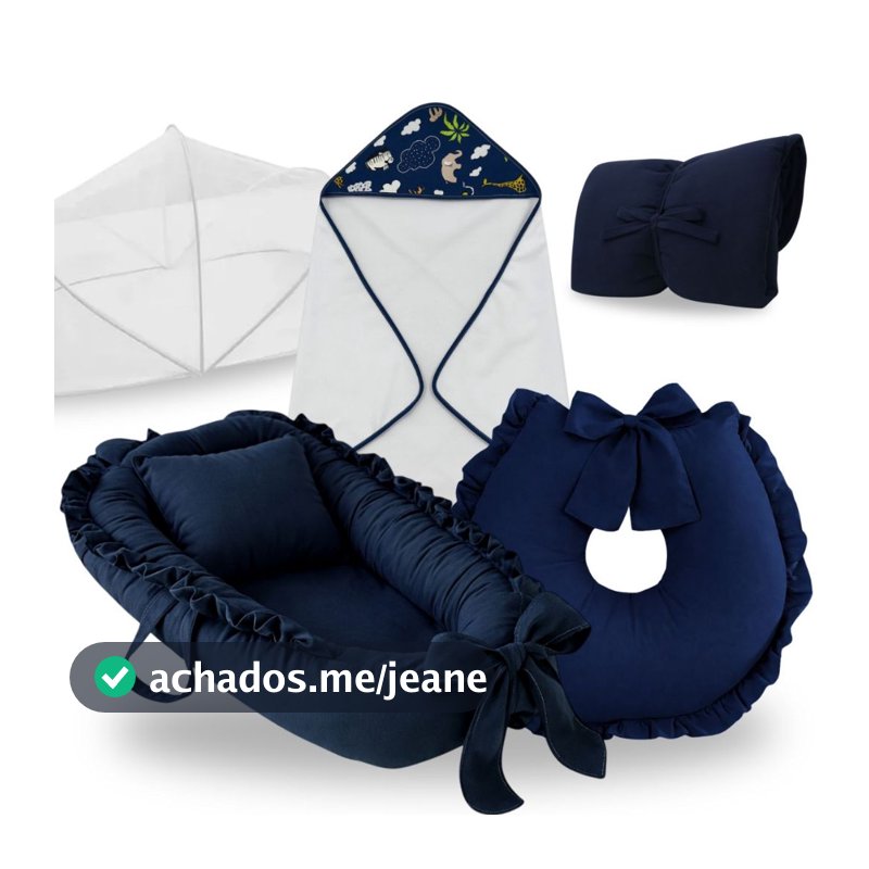 Ninho Redutor de Berço Bebe Menino Almofada Amamentação Trocador Mosquiteiro Toalha Banho Kit Azul