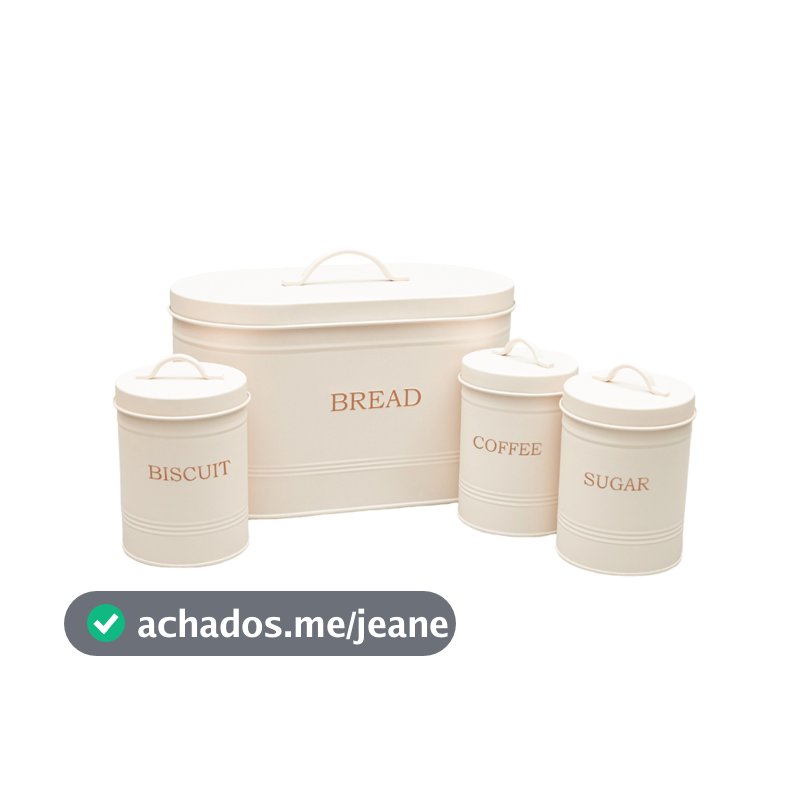 Conjunto Porta Mantimento 4 Peças Cafe Açucar Biscoito Tampa Aço 11 34cm Organização Cozinha Premium