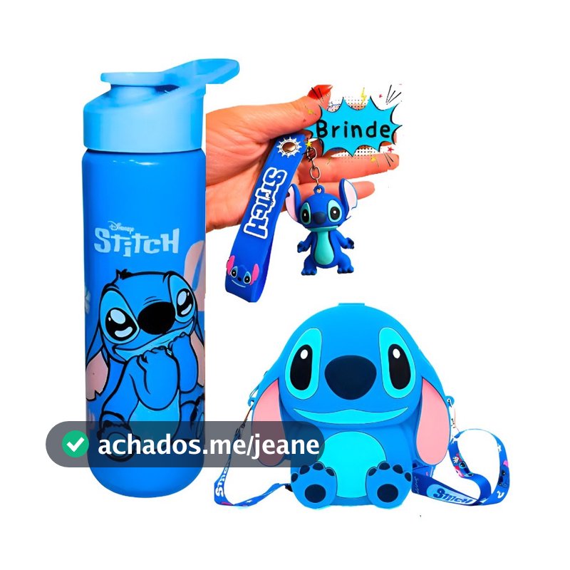 Kit Garrafa Stitch Bolsa Stitch Silicone Azul Rosa Pequena Mini Bolsa tiracolo Lilo Stitch Novo Presente Squeeze Stitch