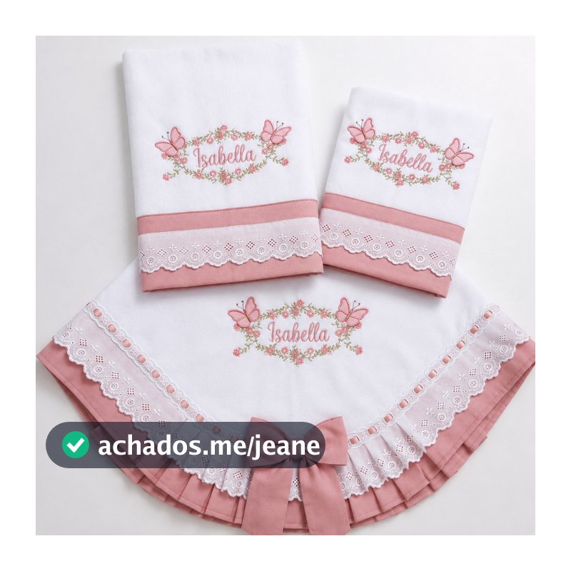 Manta de Bebê  Fralda Passeio e Fralda de Boca Bordada Personalizada kit com 3 peças