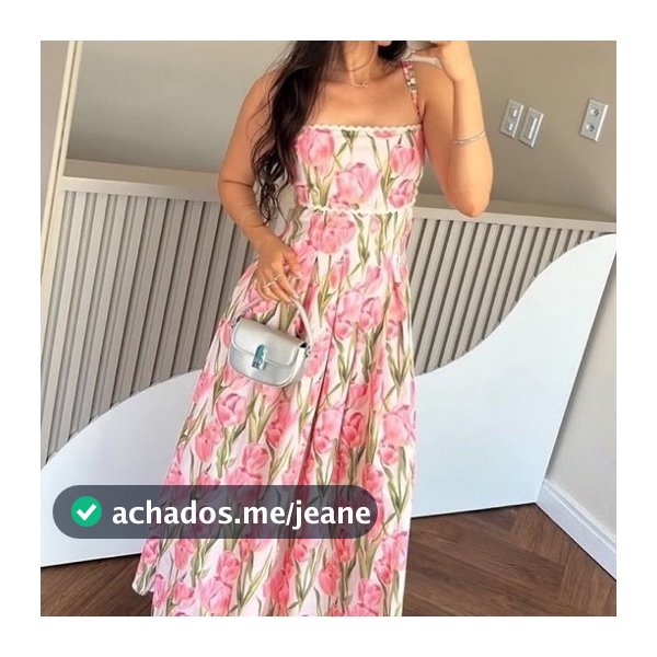 VESTIDO LONGO COM RECORTES LATERAIS ESTAMPA ROMÂNTICA TULIPA