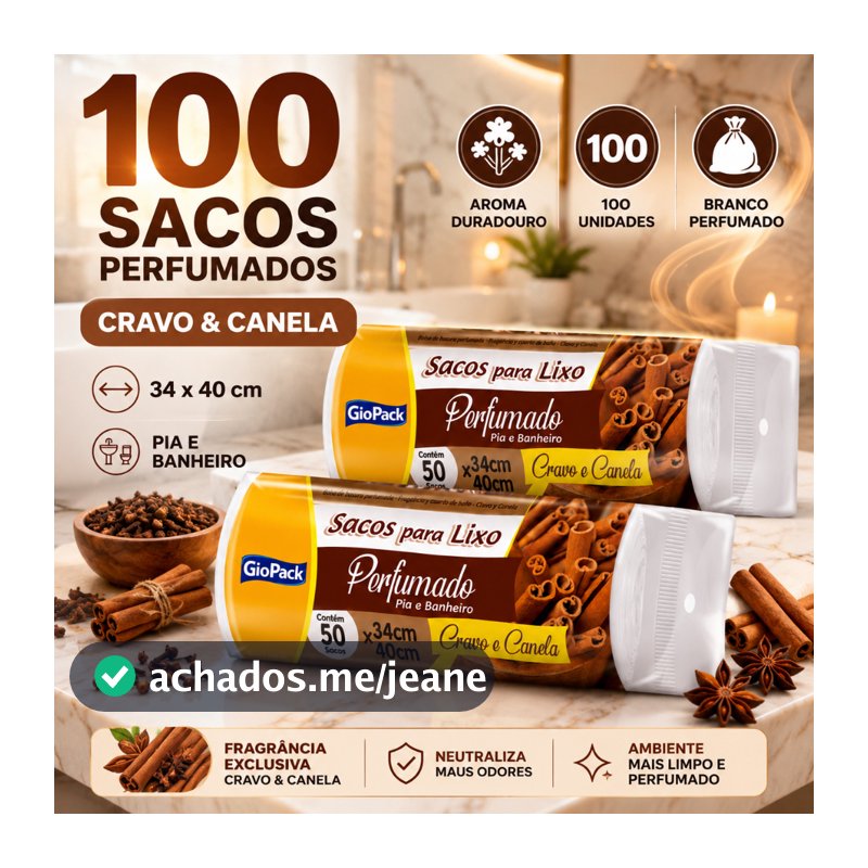 Sacos De Lixo Perfumados Cravo E Canela 100 Unidades 34x40 Pia Banheiro