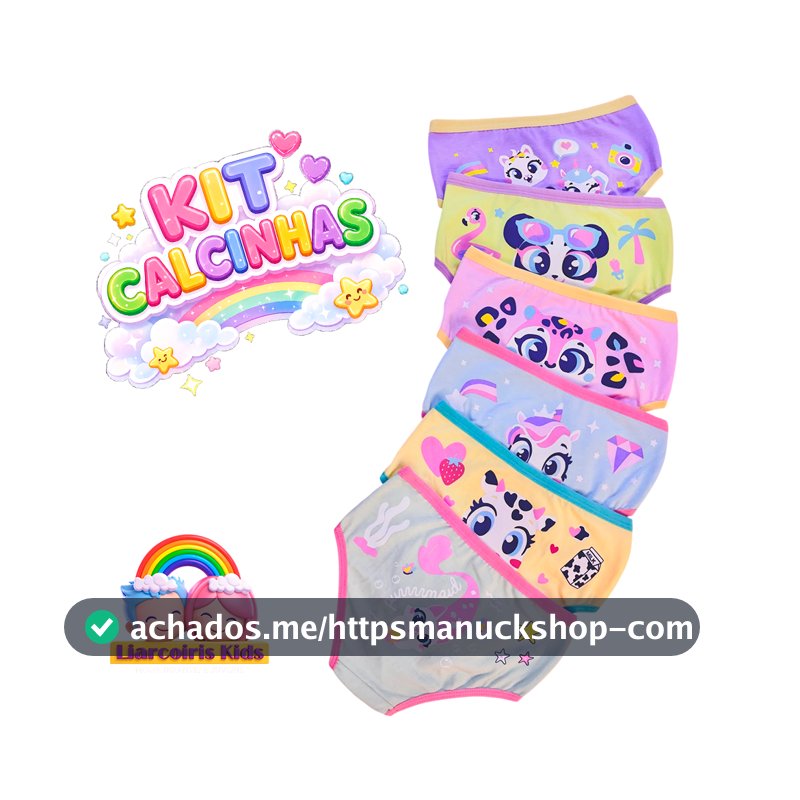 Kit 2, 3 ou 5 Calcinhas Infantis Menina em Cotton  Estampadas Cintura Alta | Forro 100% Algodão, Confortáveis Desfralde