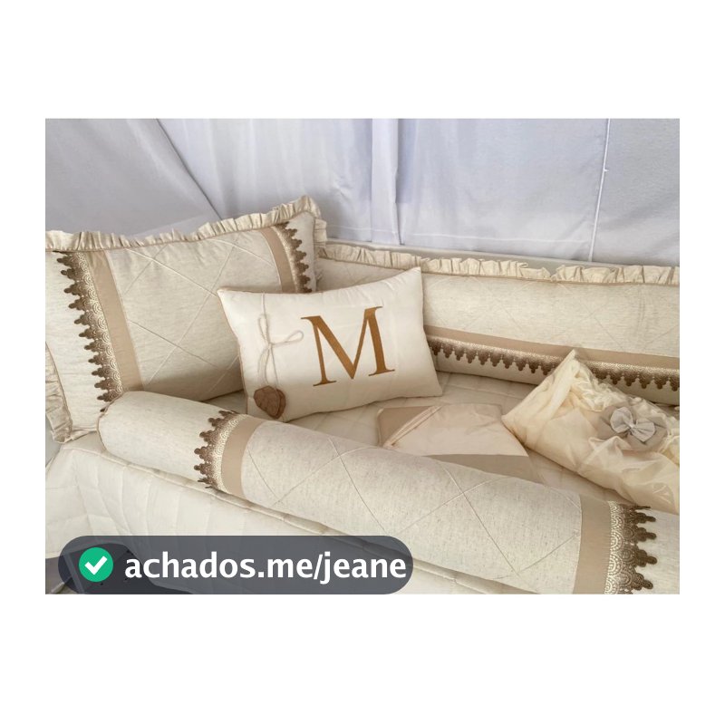 Kit Berço Americano Rolo Mirela Dourado com Linho 10 Peças Algodão