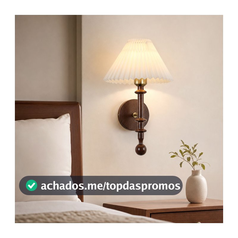 Retro Luminária De Parede Madeira Abajur Plissado Com Interruptor Corda Puxar Nordic Arandela Maciça Para Quarto