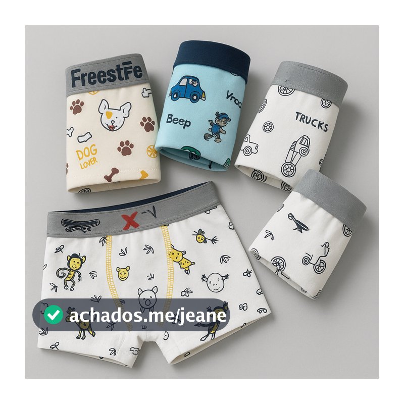 Kit 5 Cueca Infantil Box Shortinho Menino 100% Algodão Cotton Confortável Cuecas Criança Boxer Estampas Sortidas