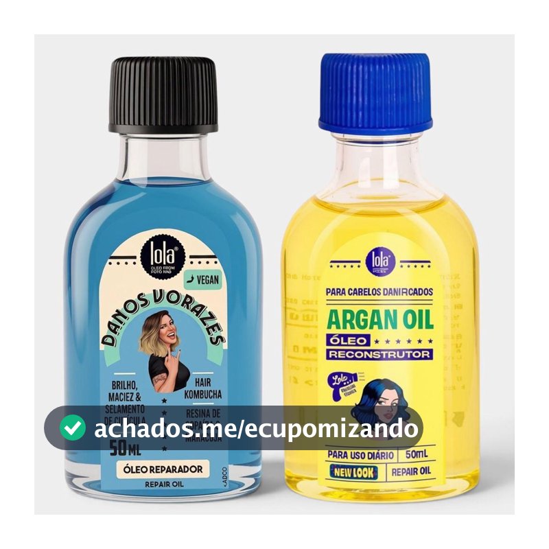 Kit Óleo Lola Linha Argan e Danos Vorazes - Óleo Argan 50ml + Óleo Danos Vorazes 50ml