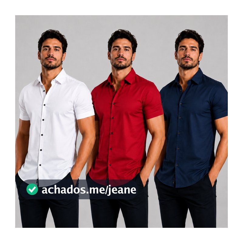 Camisa Social Masculino Manga Curta De Botão Lisa Masculina Botões SlimFit Casual Azul Preta Branca