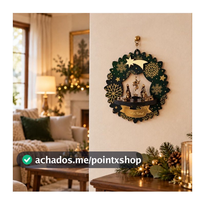 Guirlanda de Natal com Presépio Decorativo Enfeite Natalino em MDF, Metal e Acrílico NOVIDADE!