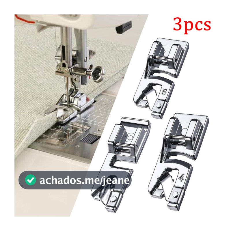【Promoção】Kit 3 Peças Calcador De Bainha Barra 3, 4, 6mm Para Máquina Doméstica