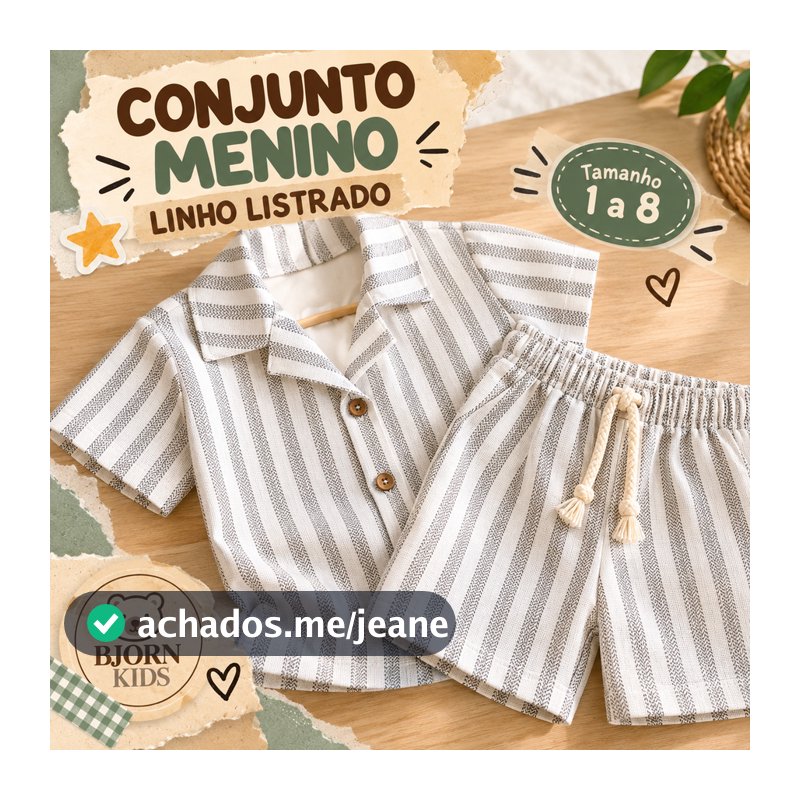 Conjunto Infantil Menino Social de Linho | Camisa Listrada + Bermuda Elástico 1 a 8 Anos