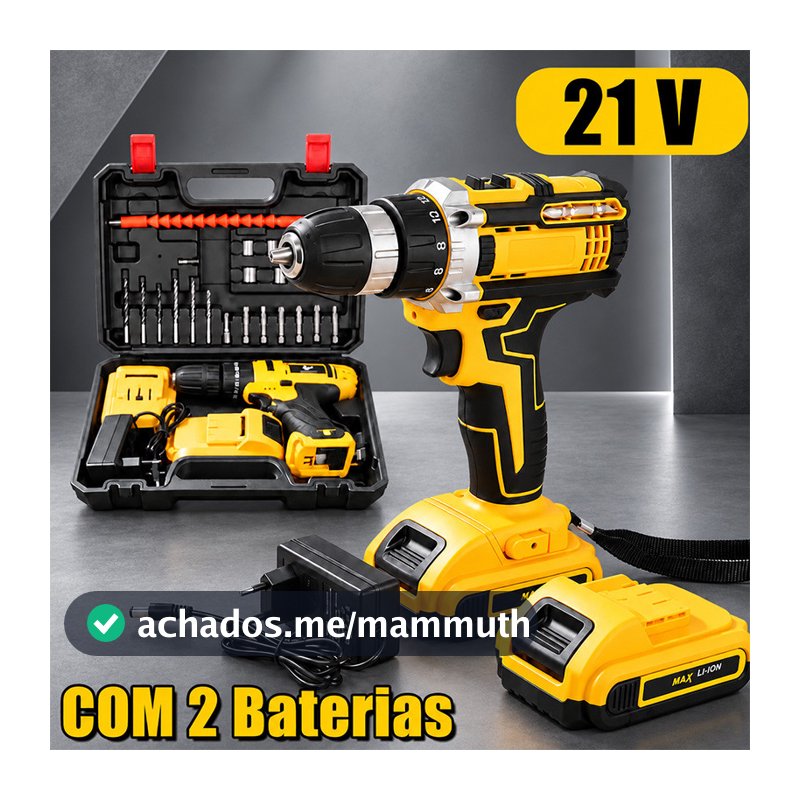 Parafusadeira Furadeira 21V Sem Fio Kit Com Maleta Baterias Sobressalentes E Peças Auxiliares