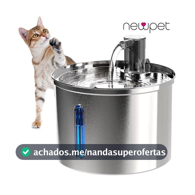 Newpet Inoxidável Bebedouro Para Gatos 3L Aço Inoxidável Distribuidor Super Silencioso E Com Filtro - BIVOLT