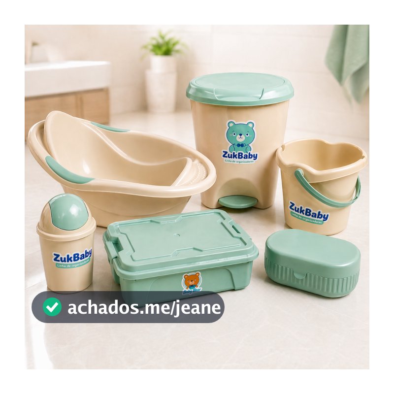 Kit Para Banho Quarto Bebê Baby Menino Menina Banheira Saboneteira Organizador Baldinho E Lixeiras Verde