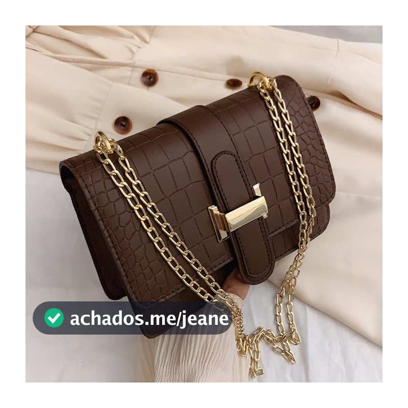 Modelo 9033, bolsa feminina de ombro em PU com corrente, estilo fashion e com textura de pedra.