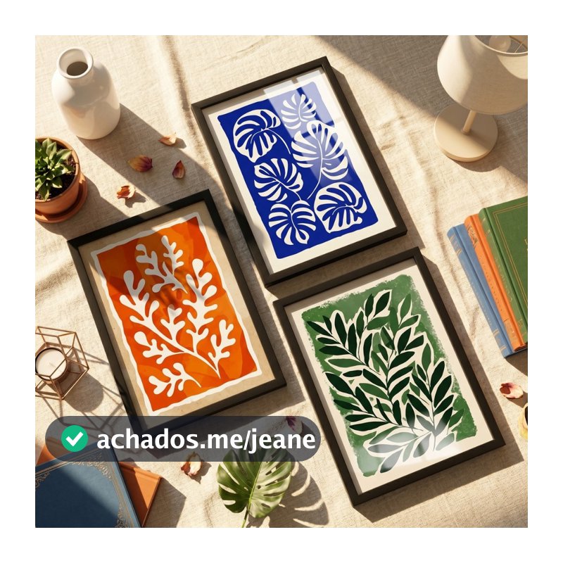 Kit 3 Quadros Decorativos Folhas Abstratas Modernas Botanico Colorido Sala Quarto Escritorio 18x24cm