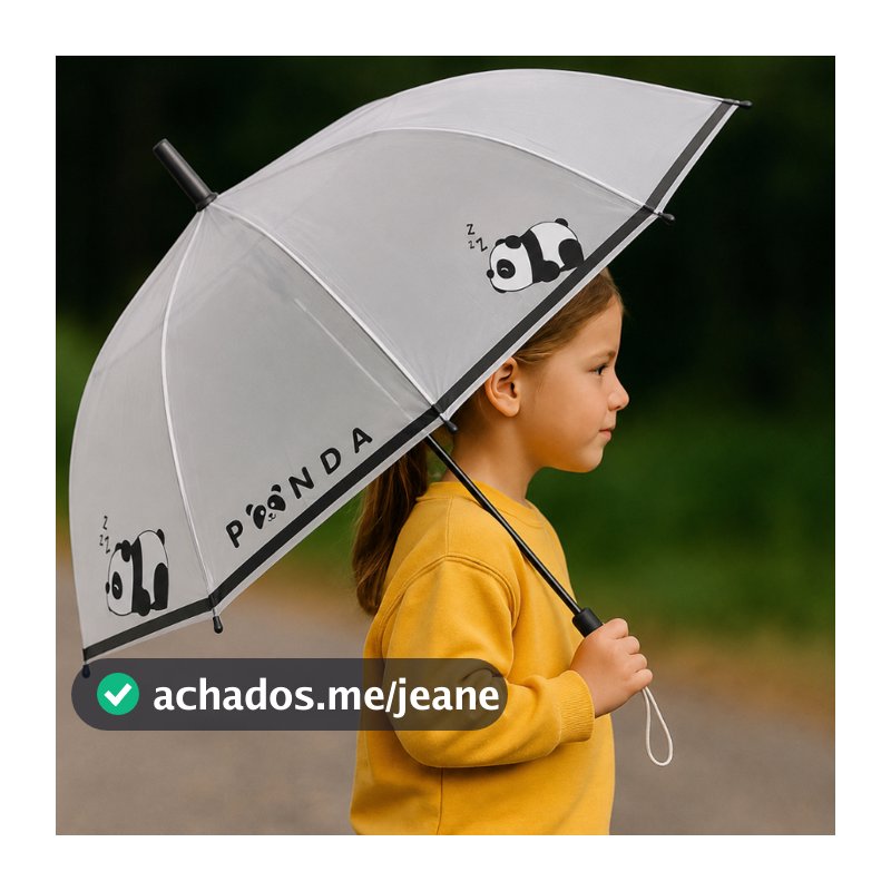 Guarda Chuva Sombrinha Infantil Transparente Manual Estampado Modelos Panda Resistente Escolar