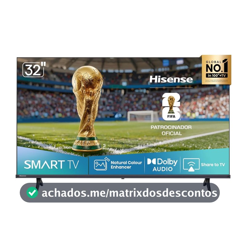 Smart TV Hisense DLED HD 32" 32A4NV Processador AI HDR10 Alexa Google Home