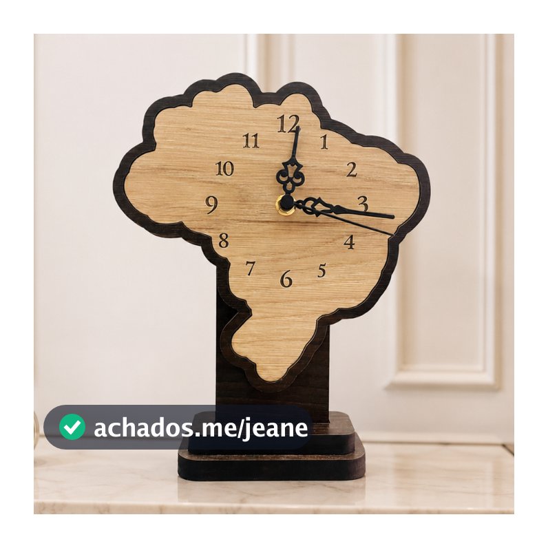 Relógio de Mesa Decorativo Mapa do Brasil Madeira Laminada Sala Escritório