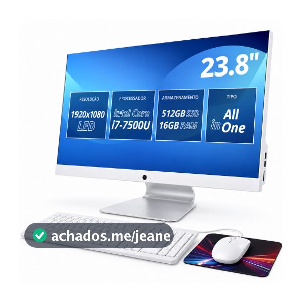 Computador All In One Grasep 23.8" Full HD Intel i7 7ª Geração 16GB DDR3 SSD 512GB Webcam Bluetooth