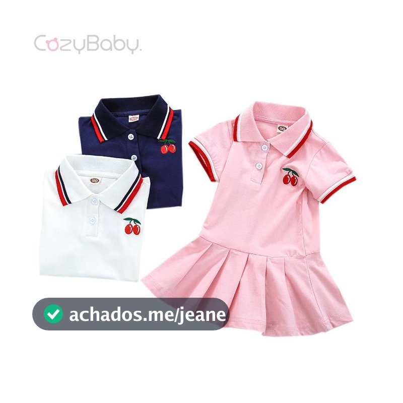 Vestido De Bebê Menina De Verão Manga Curta Coreano Saia Plissada Bordado Cereja 1-6a