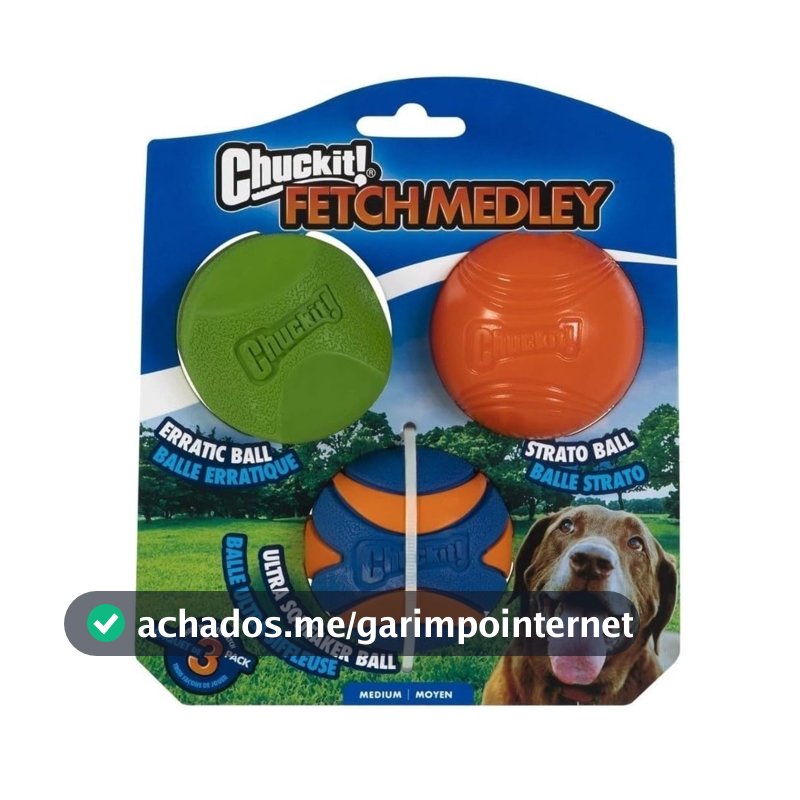 Brinquedo Chuckit Fetch Medley Pack 3 Bolas Para Cães Médio