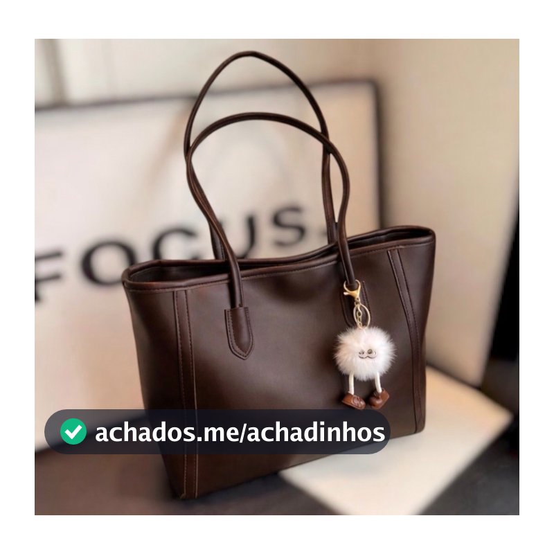 Bolsa  Feminina Média Leve Em Couro PU Macio Com Chaveiro Trabalho Faculdade  Lazer Dia A Dia Presente