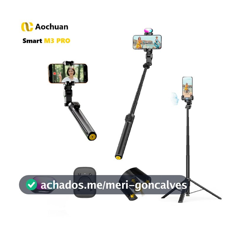 AOCHUAN SMART M3 PRO Haste 1,8m Estabilizador 3 Eixos para Smartphone 4 em 1 Selfie Stick + Tripé + Rastreamento IA