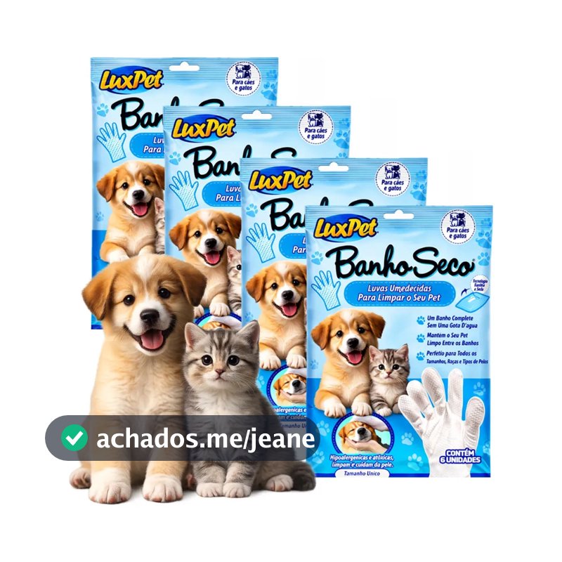 Banho A Seco Pet Luva Descartável Umedecida Com 12 Unidades Cães e Gatos