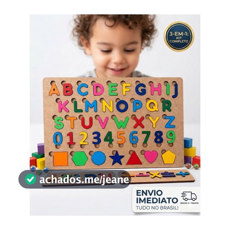 Jogo Pedagogico Infantil MDF Letra Numero Montessori Tabuleiro Alfabetização Vogal Sinais Matematico