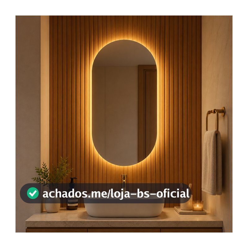 Espelho Oval com LED para Banheiro, Sala e Quarto Luz Quente e Fria