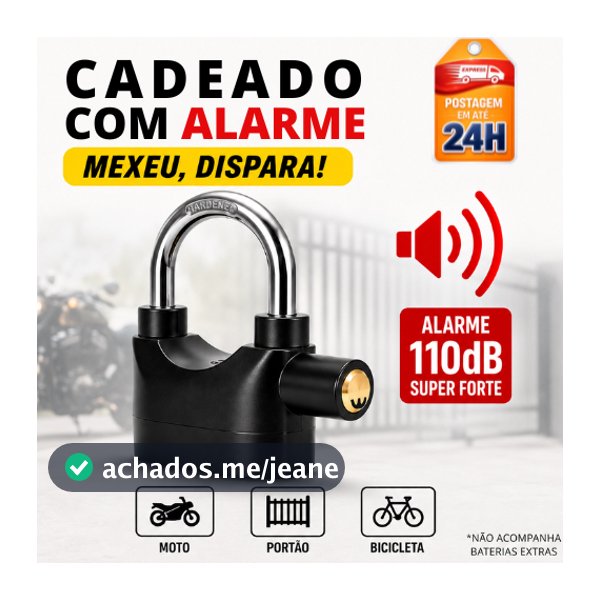 Cadeado Bravo Antifurto Haste Longa Alarme Sonoro | Dispara Som Alto Tentativa de Arrombamento