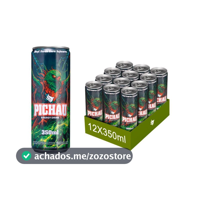 Pack Energético Pichau Maça Verde Zero, 350ml, Sem Açúcar, Com 12 unidades