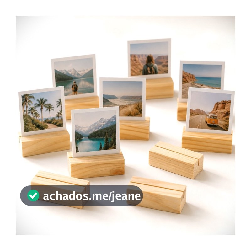 Kit 10 Suportes Porta Retrato Foto Polaroid Madeira Pinus Decoração Mesa Presente Criativo Artesanal Lançamento 2026