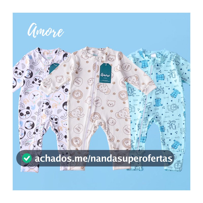 Kit 3 Macacões Bebê Amore Vira Pé Zíper Mais Vendidos Menino 100% Algodão