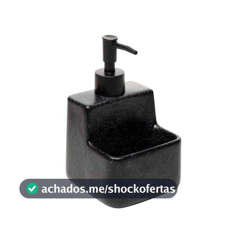 Porta Detergente Líquido com Suporte para Esponja 360ml Lyor Granilite Preto Cerâmica