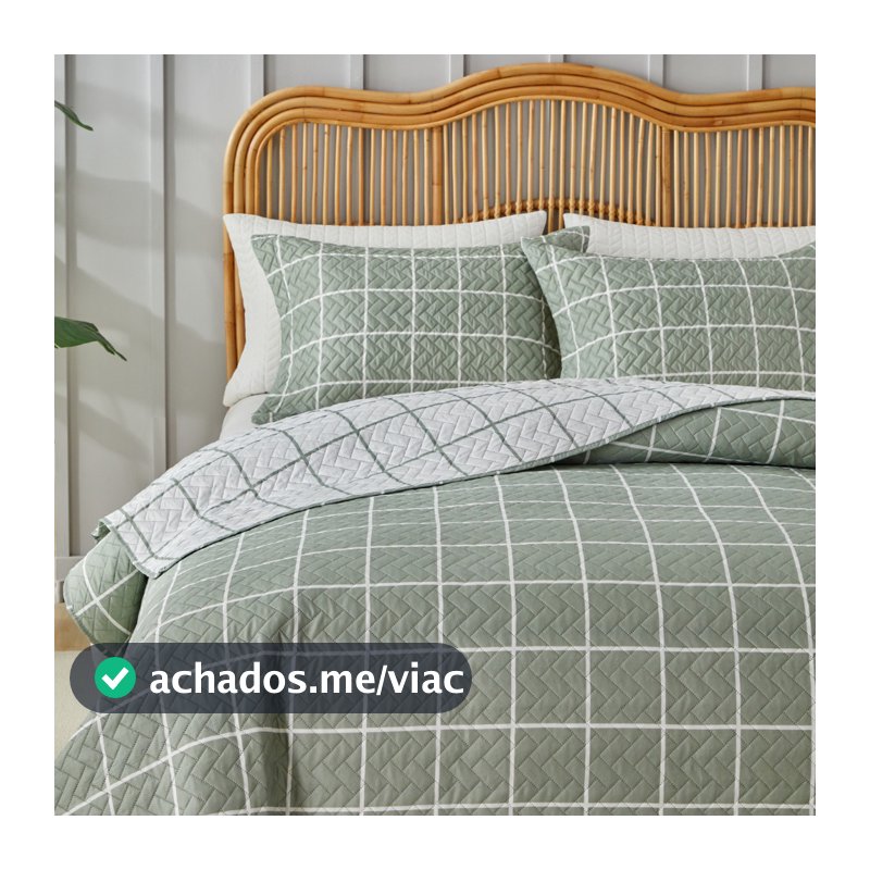 Kit Colcha Cobre Leito 300 Fios Grid 3 Pçs Itália Dupla Face Aba Americana King Queen Casal Solteiro