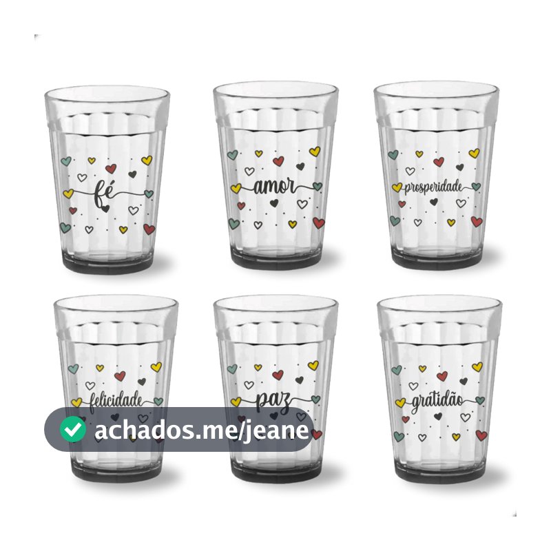 Kit 35 Copos Americanos de Vidro Transparente 190ml Gratidão Paz Fé Amor Felicidade Prosperidade
