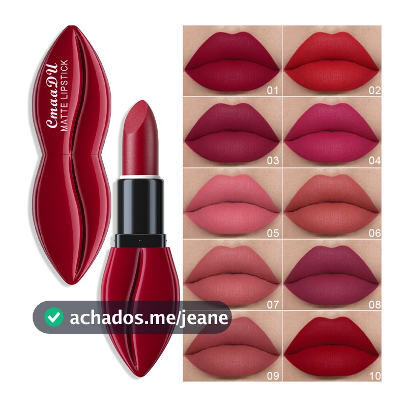 CmaaDu Batom Com Brilho Labial Fosco De 10 Cores , À Prova D'água , Duradouro , Não Desbota , Copo Antiaderente , Maquia