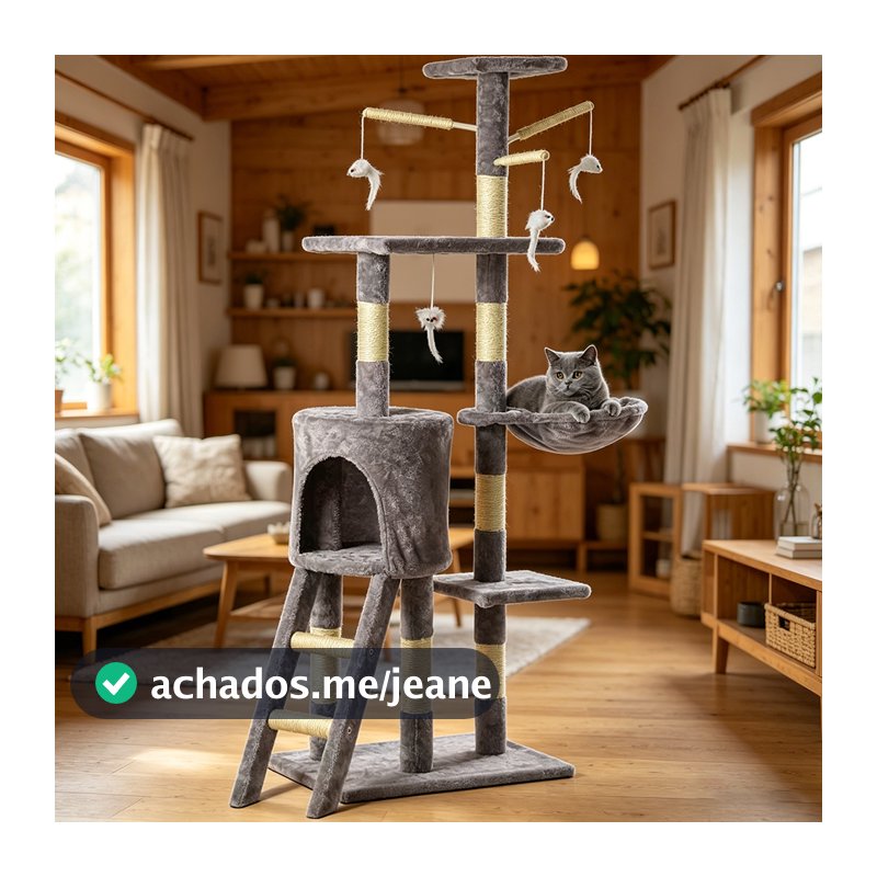Arranhador multifuncional, casas, camas, cesto, poleiros, brinquedo giratório 4 Andares