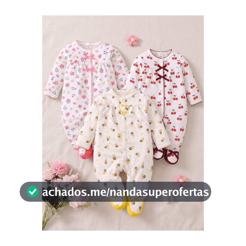 Kit 3 Macacões Bebê Estampado com Pezinho