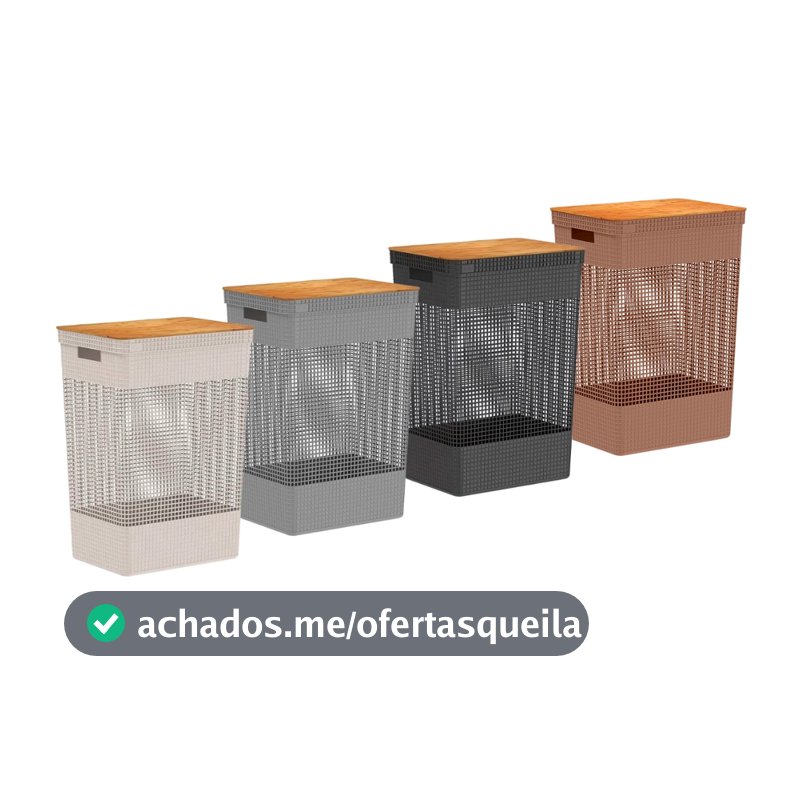Cesto de Roupa Suja Tampa Bambu Grid 49L CG455 - Ou